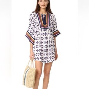 Tory Burch White and Blue Patterned Mini Dress